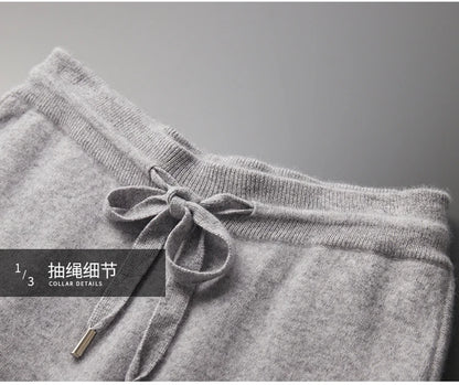 Autumn and Winter 100% Pure Cashmere 2-Piece set Men Loose and Warm Round Neck Pullover Sweater Knitted Casual Pencil Pants Suit