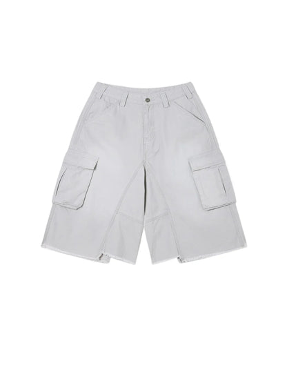 Custom LOGO men's 310G heavy 100% cotton summer American street multi-pocket retro washed old loose tooling seven-point shorts