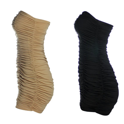 XS - XL Sexy Bandeau Wrinkled Pleated Dress Short Club Ladies 2026 Summer Bodycon Dress Evening Party Tight Mini Dress VD262