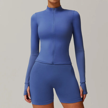 Yoga Shirts For Women Zipper Long Sleeve Fitness Jacket Running Gym Clothes Workout Dry Fit Breathable High Elastic Sports Top