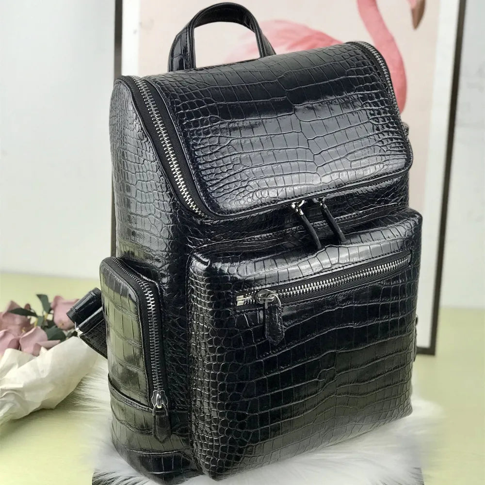 New authentic crocodile belly leather laptop backpack real crocodile leather men's travel bag large-capacity handbag