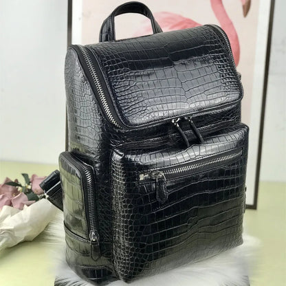 New authentic crocodile belly leather laptop backpack real crocodile leather men's travel bag large-capacity handbag