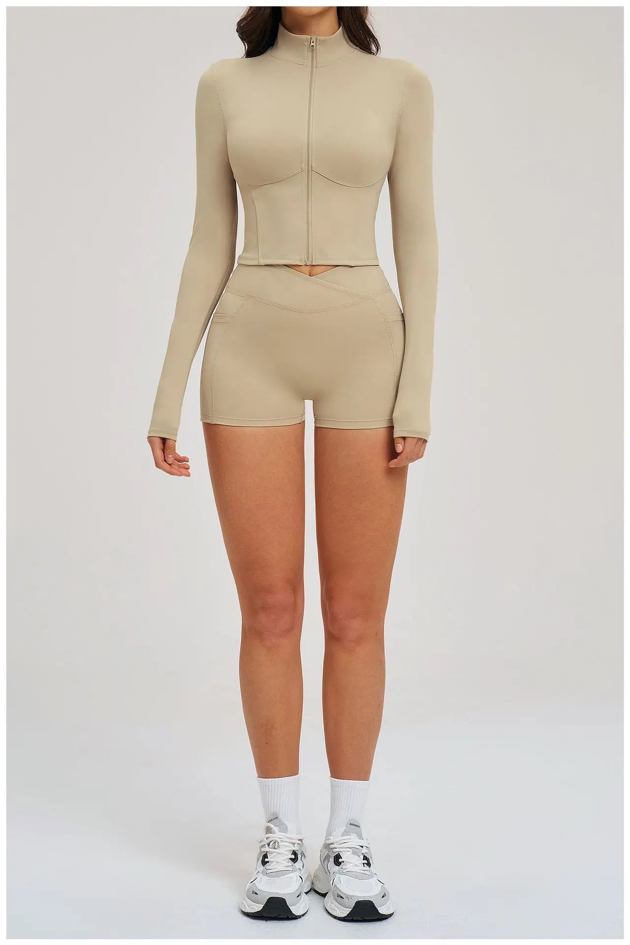 2PCS Yoga Suit Women's Tracksuit Gym Clothing Sportswear Female Workout Long Sleeve Sports Suit High Waist Cycling Shorts Set