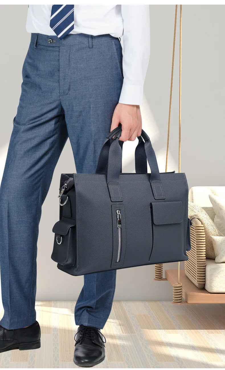 Genuine Messenger Bag Men Leather Handbag Large Capacity Business Commuter Handheld Cowhide Laptop Document Bag Men's Briefcase