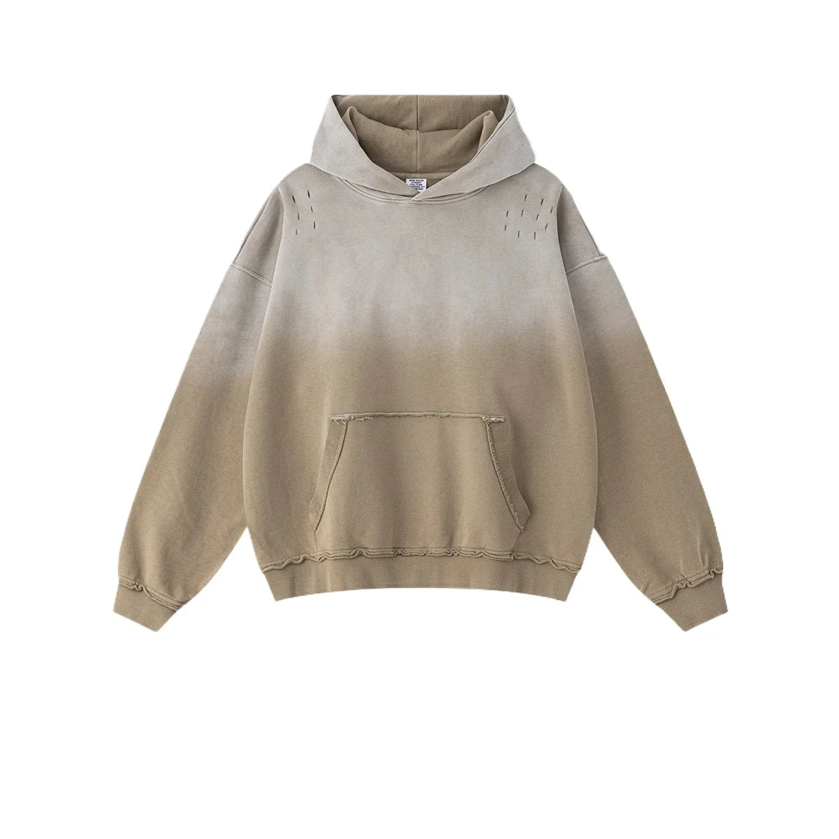 Custom LOGO men's 2025 autumn 370G heavy 100% cotton gradual change hole hooded sweater straight trousers set