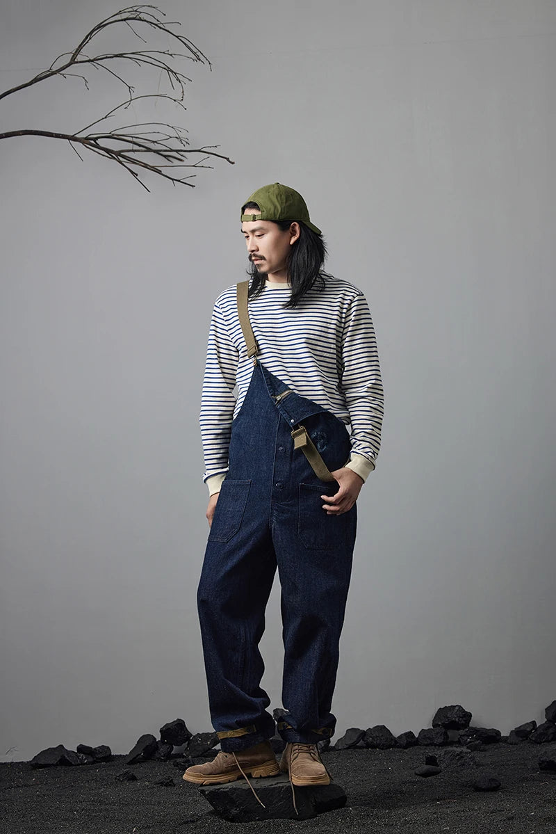 Autumn New Heavy Weight Long Sleeve Tshirt Men Cotton Round Neck Stripe Knited T Shirt Men Retro Casual Streetwear Tops Oversize