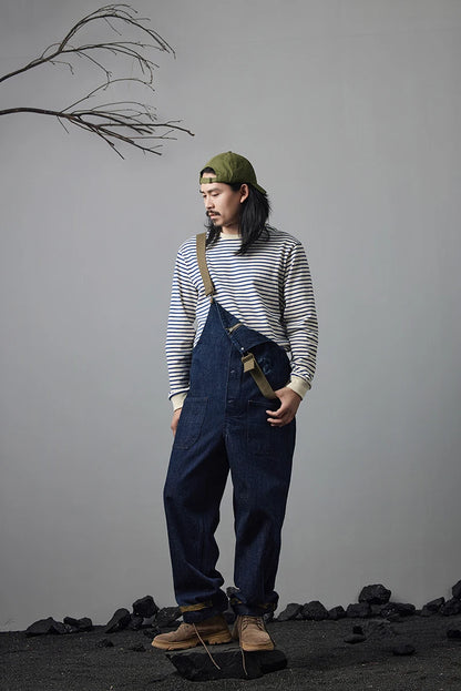 Autumn New Heavy Weight Long Sleeve Tshirt Men Cotton Round Neck Stripe Knited T Shirt Men Retro Casual Streetwear Tops Oversize
