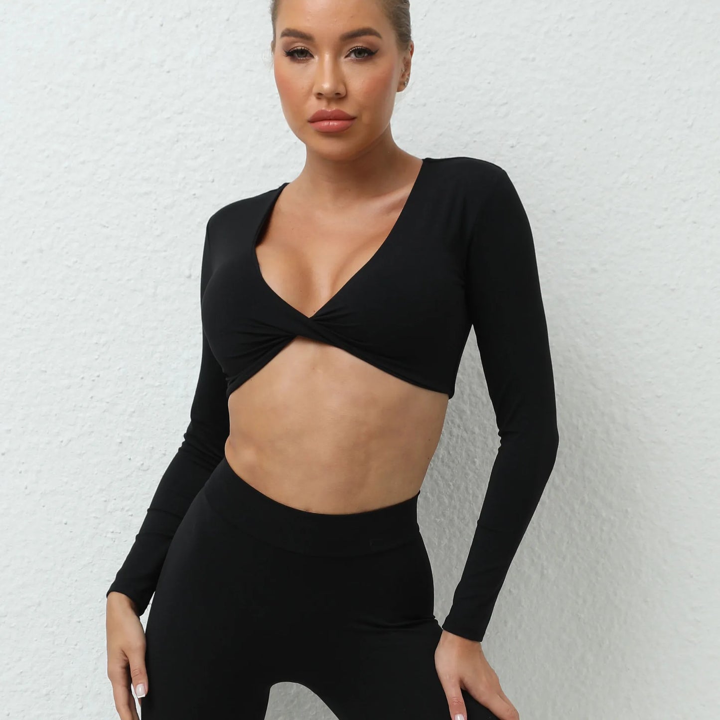 Sexy Creased Long Sleeve Crop Top Women Yoga Clothing Quick Dry Gym Long Sleeved Shirt Women Clothes Running Workout Sportswear