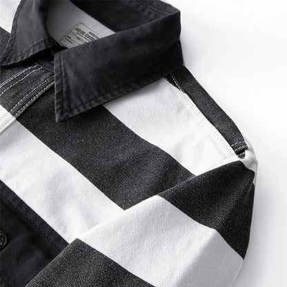 Amekaji Heavyweight Zebra Striped Jacket - Thick Canvas Motorcycle Biker Jacket Retro Workwear Coat