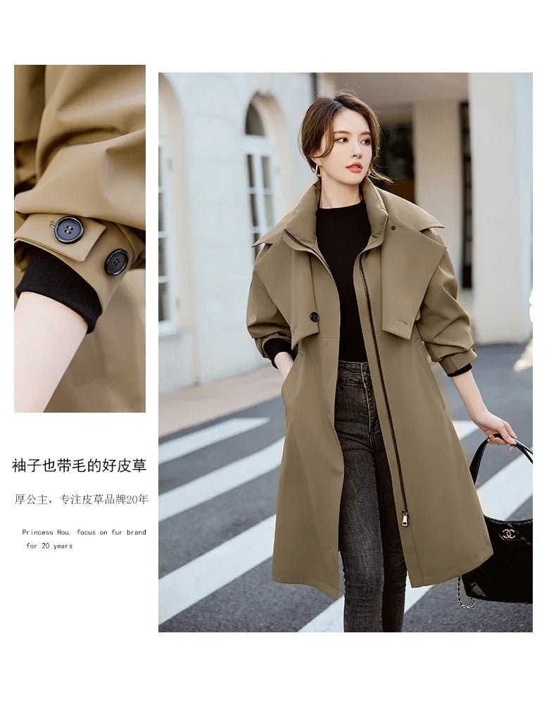 YOLANFAIRY Women's Fur Coat Women Real Fur Rex Rabbit Parkas Female Windbreaker Medium Long Work Clothes Waist Winter Coat FCY39