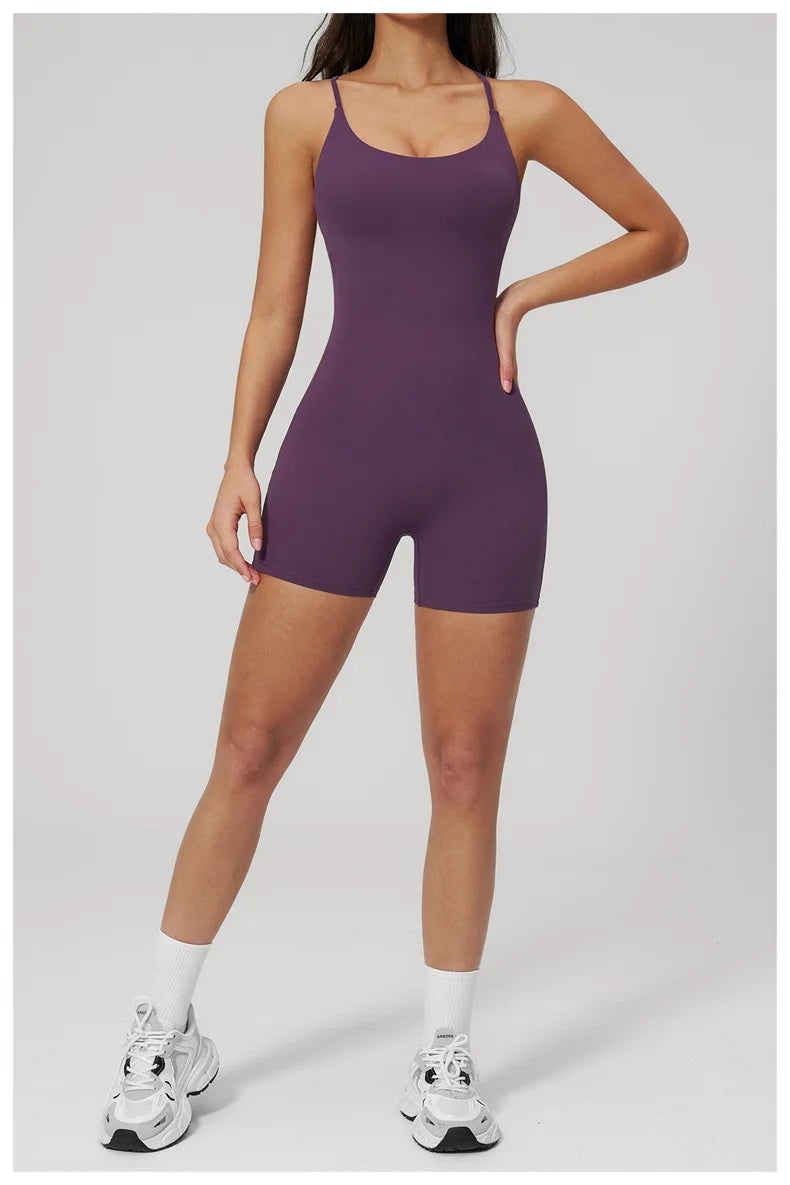 TRY TO BN Yoga Jumpsuit Shorts Cross Beautiful Back Sportswear Fitness Bodysuit One Piece Set Workout Running Gym Women Clothing