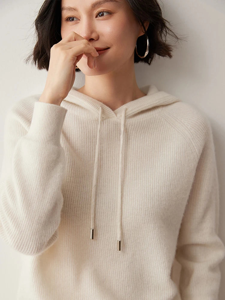 CHICUU Autumn Winter Women Hoodie Pullover Sweater 100% Cashmere Knitwear Soft Warm Casual Style Hooded Sweater Tops