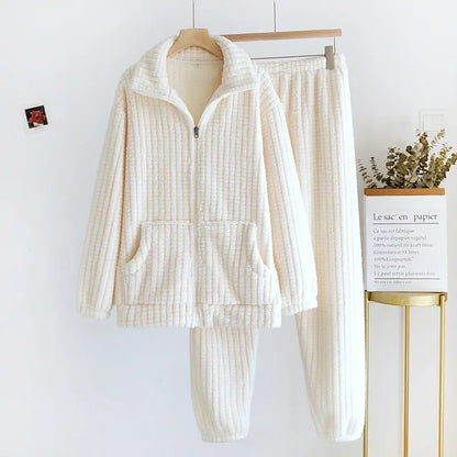 2026 New Autumn/Winter Pajama Set Couple Flannel Long Sleeve Pants Two Piece Coral Fleece Home Fur for Men and Women