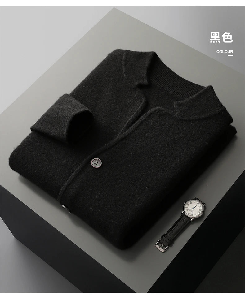 DjzDsm New Autumn Winter Men's 100% Pure Cashmere Thick Button Cardigan Set Cashmere Knitted Casual Shorts 2-Piece Set Clothing