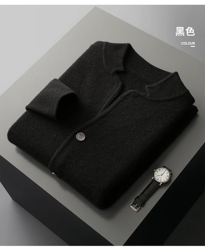 DjzDsm New Autumn Winter Men's 100% Pure Cashmere Thick Button Cardigan Set Cashmere Knitted Casual Shorts 2-Piece Set Clothing