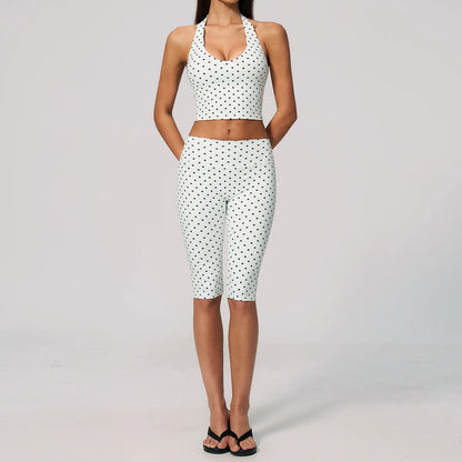 Custom LOGO women's new yoga clothes polka dot printing deep V high elastic three-dimensional fitness two-piece set