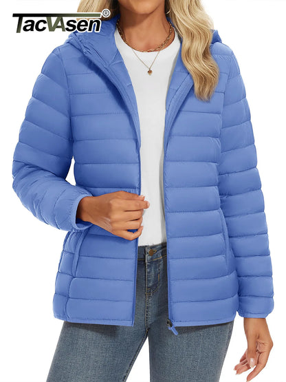 TACVASEN Full Zip Up Hooded Puffer Jacket Womens Winter Quilted Warm Coats Casual Windbreaker Padded Lightweight Outdoor Outwear