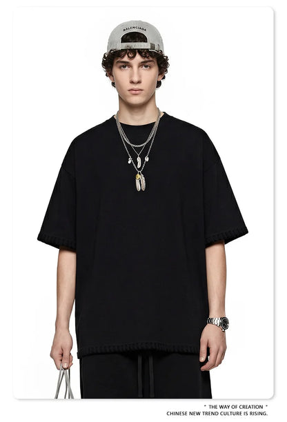 Custom LOGO Men's 240G Cotton Polyester American Cool Short Width Boxyfit Loose Short Sleeve T-Shirt Casual Top
