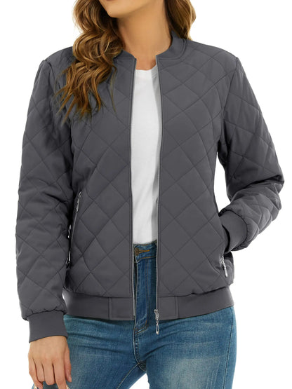 TACVASEN Padded Warm Jackets Womens Fashion Retro Pilot bomber Jackets Diamond Quilted Coats Full Zip Up Pockets Casual Outwear
