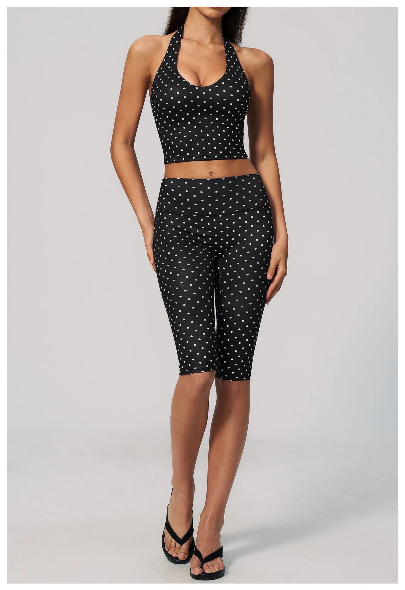 Custom LOGO women's new yoga clothes polka dot printing deep V high elastic three-dimensional fitness two-piece set