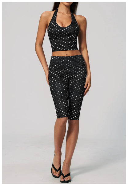 Custom LOGO women's new yoga clothes polka dot printing deep V high elastic three-dimensional fitness two-piece set