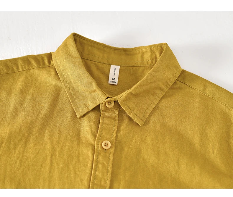 Summer Linen Cotton Men's POLO Collar Shirt Casual Business Short Sleeved Cardigan Fashion Loose Breathable Comfortable T-shirt