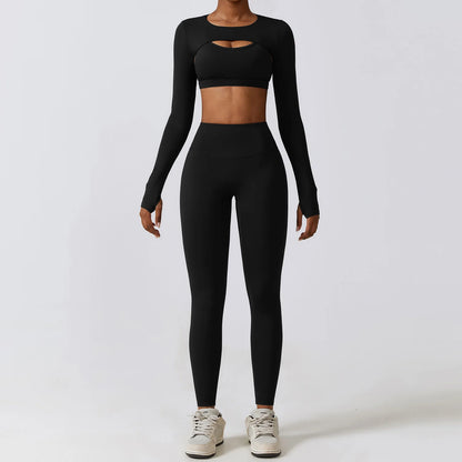 Customized LOGO women's autumn and winter tight yoga clothes quick-drying sports and thin fitness clothes three-piece set