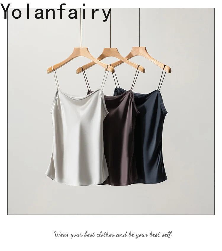 YOLANFAIRY 93% Real Mulberry Silk Camis Woman Clothing 2026 High Quality Silk Satin Tops Women's Tanks Top Sleeveless Basicwear
