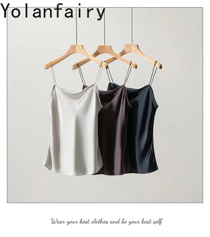 YOLANFAIRY 93% Real Mulberry Silk Camis Woman Clothing 2026 High Quality Silk Satin Tops Women's Tanks Top Sleeveless Basicwear