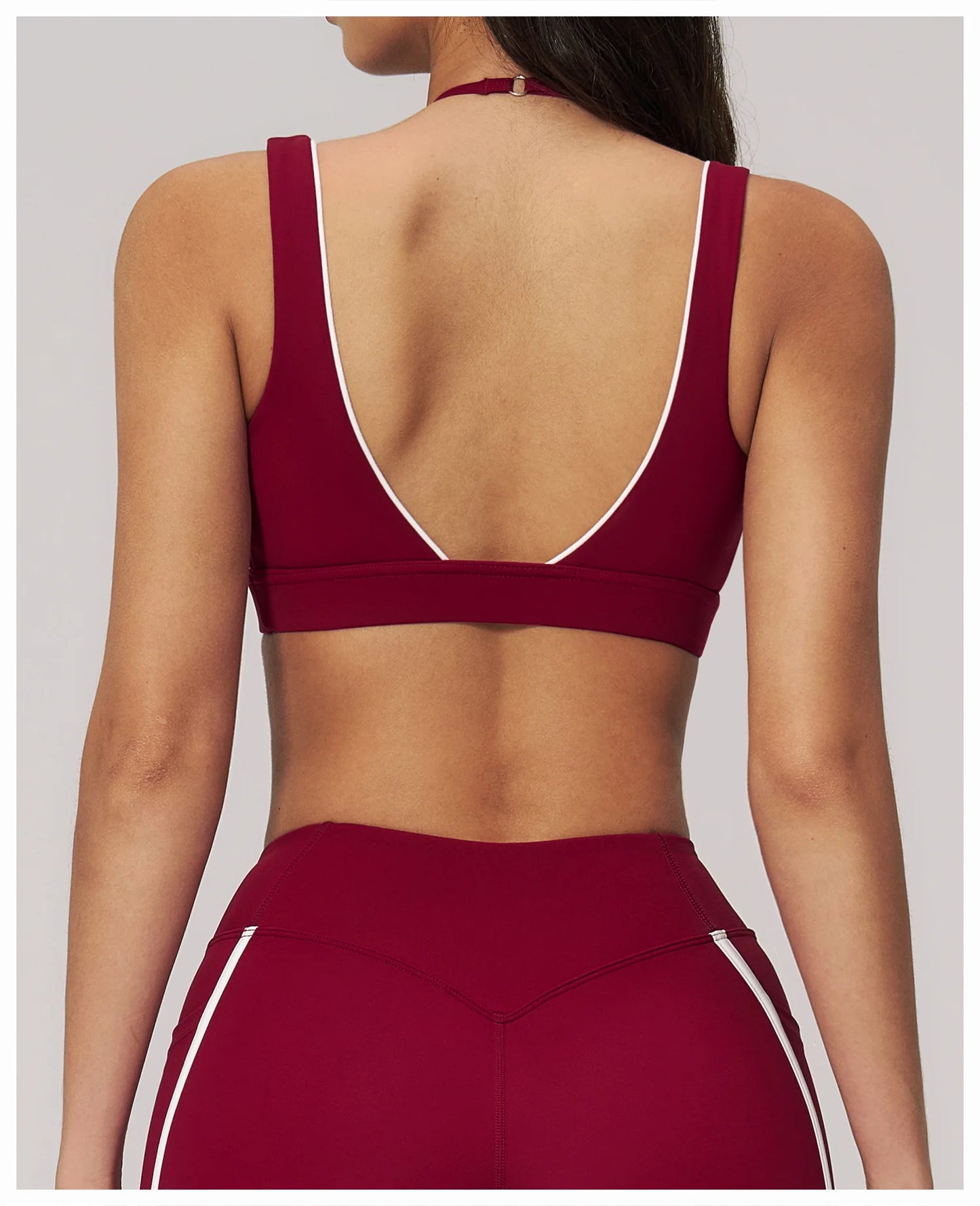 Color Contrast Deep-V Sports Bra Women's Gym Fitness Yoga Top Backless Breathable Sports Underwear Female Push Up Workout Top