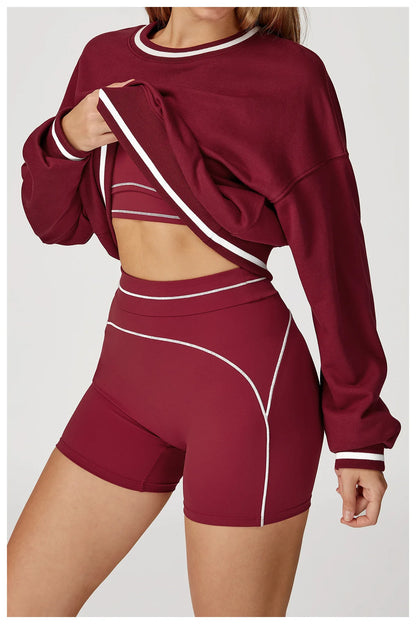 Women Long Sleeved New Winter Color Blocking Hoodie Outdoor Casual Running Sports Top Loose Round Neck Top Fashionable Hoodie