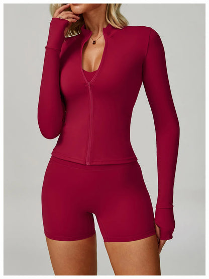 Yoga Shirts For Women Zipper Long Sleeve Fitness Jacket Running Gym Clothes Workout Dry Fit Breathable High Elastic Sports Top