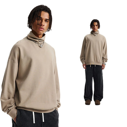 Custom LOGO Men's 305G Spring  Autumn New Cotton Polyester Turtleneck Casual Warm  High Elastic Couple Long Sleeve T-Shirt