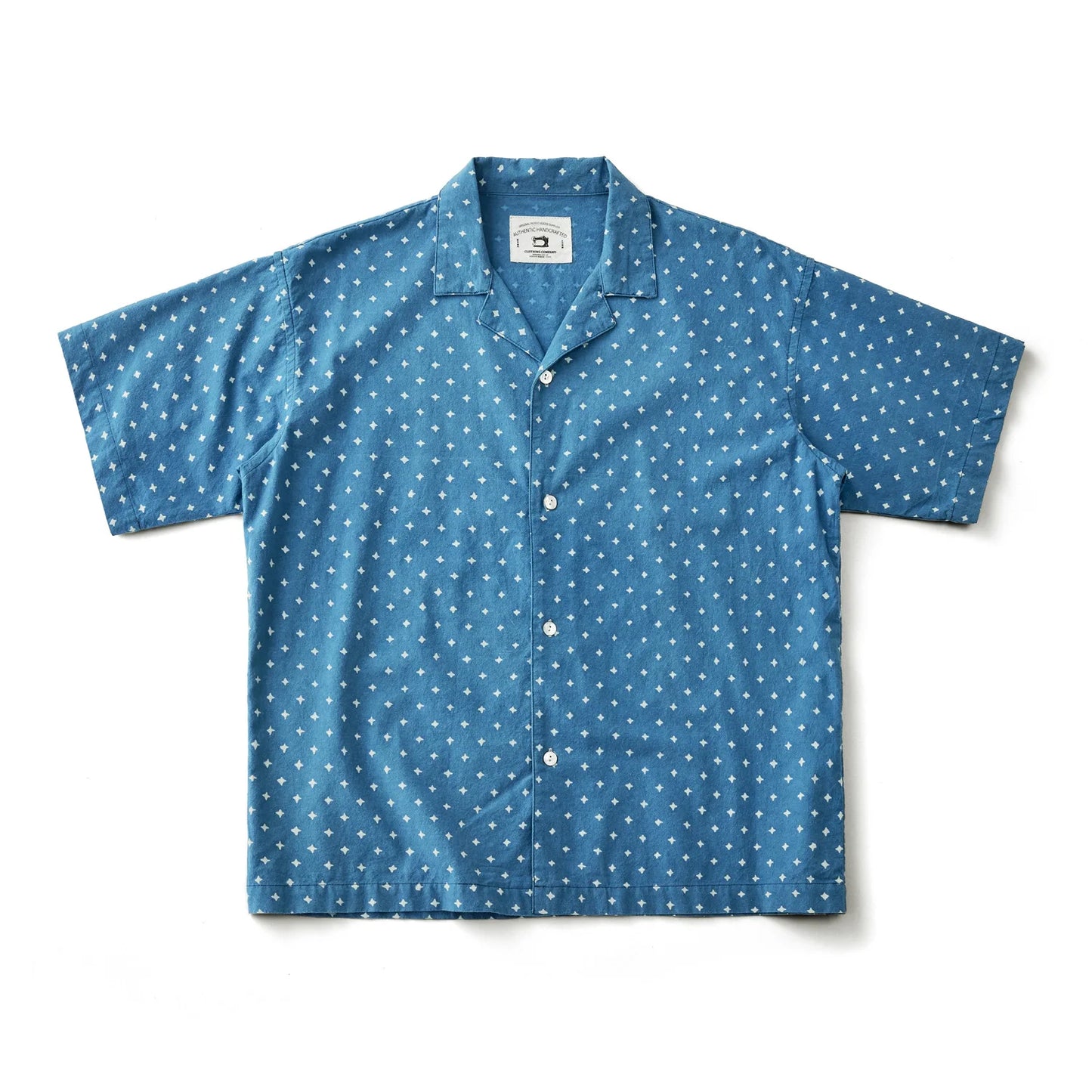 Vintage Indigo Print Shirt Men Summer New Blue Dyed Cuban Lapel Short Sleeve Single Breasted Shirt Cotton Casual Cardigan Tops