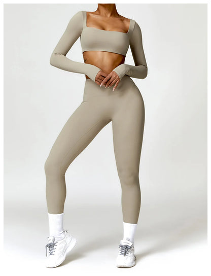 Summer 2PCS Yoga Suit Sports Set Women Quick-Dry Gym Set Women Tracksuit Running Workout Long Sleeve Sports Shirt Yoga Clothing