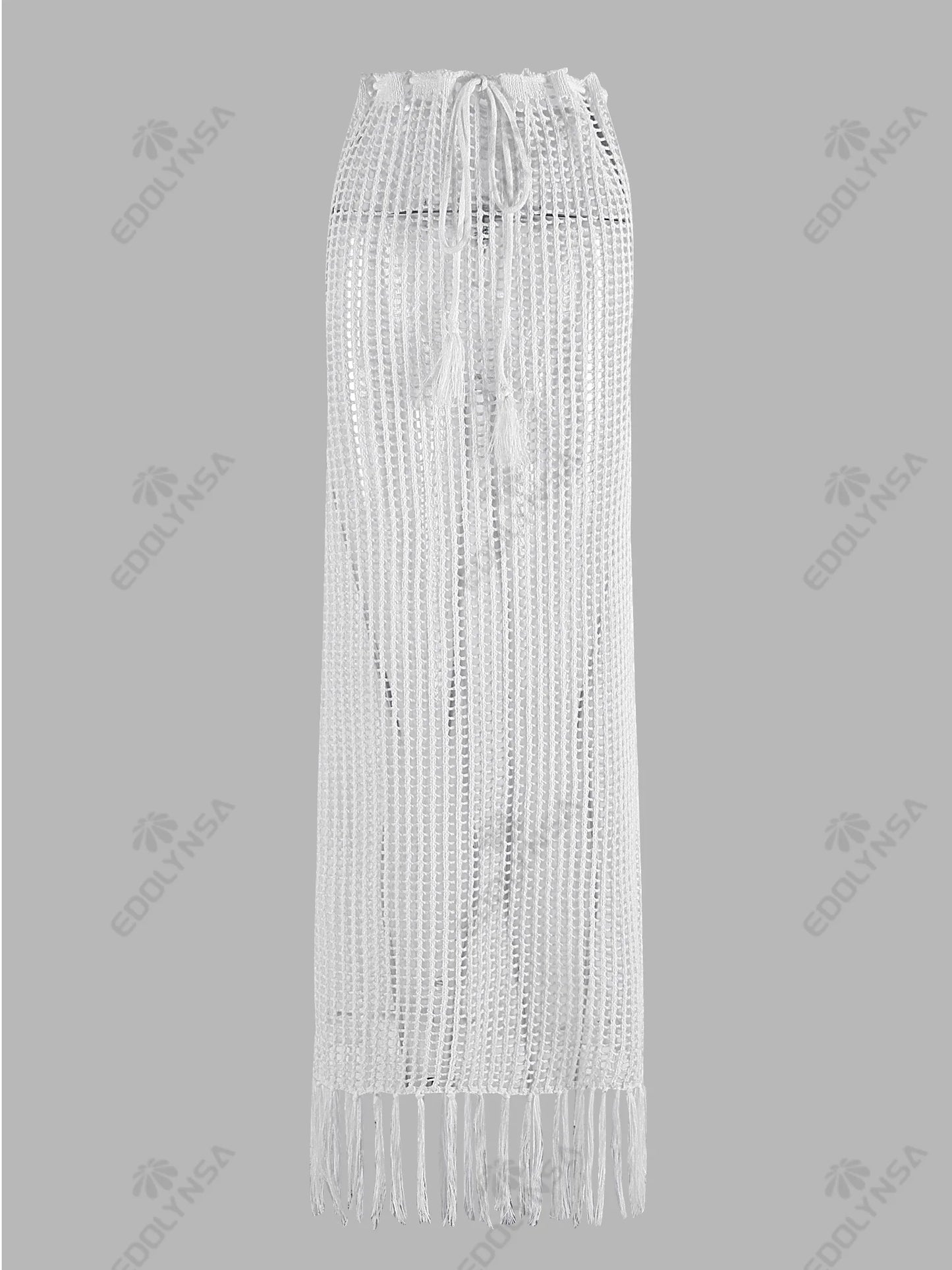 Sexy Summer Knit Cut Out Beach Half Skirt Women Chic Drawstring Fringed Casual Wrap Skirts 2026 Pool Party Swimwear Cover Up K50