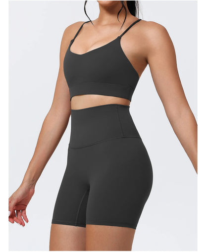 Hearuisavy Sports Shorts Set 2Pcs Women High Waisted Breathable Yoga Pants Gym Running Shock Proof Comfort Pilates Sports Bra
