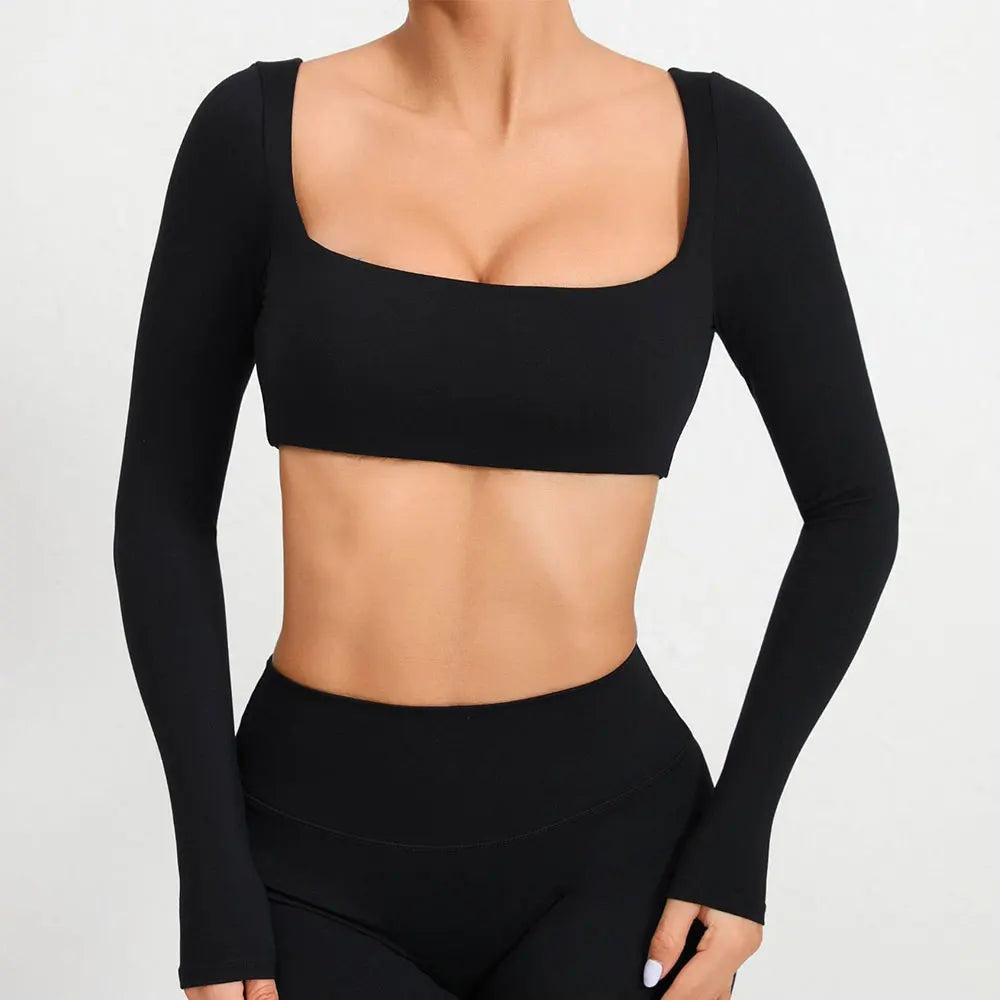 Women Yoga Shirts Crop Top Sexy Long Sleeves Shirts for Women Yoga Sports Fitness Sport Gym Clothes Running Push Up Workout Tops