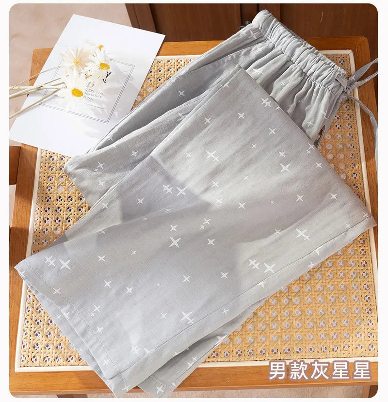2026 Spring/Summer New Couple Sleeper Pants 100% Cotton Gauze Men's and Women's Casual Loose Home Thin Pants bottoms womens