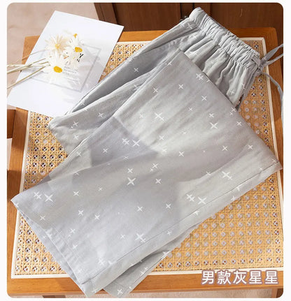 2026 Spring/Summer New Couple Sleeper Pants 100% Cotton Gauze Men's and Women's Casual Loose Home Thin Pants bottoms womens