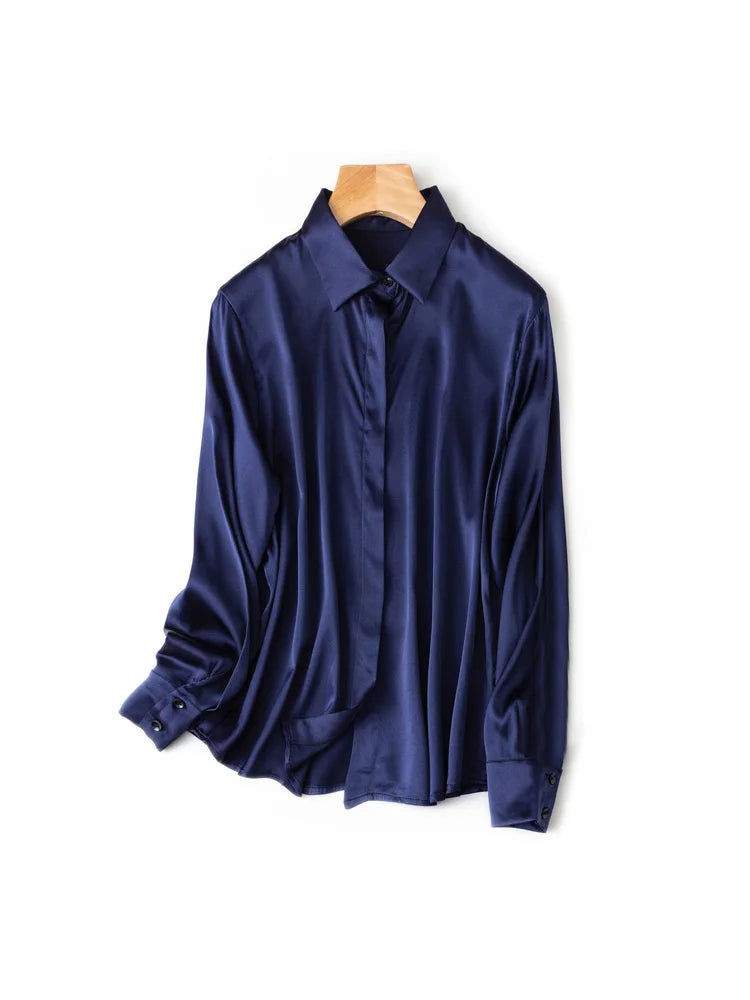 SuyaDream Woman Solid Shirts 93%Real Silk 7%Spandex Long Sleeves Chic Blouses, 2025 Spring Autumn Office Lady Top