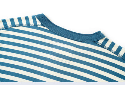 American retro striped long sleeved T-shirt for men, heavy-duty cotton washed T-shirt, oversized casual Henry collar base shirt