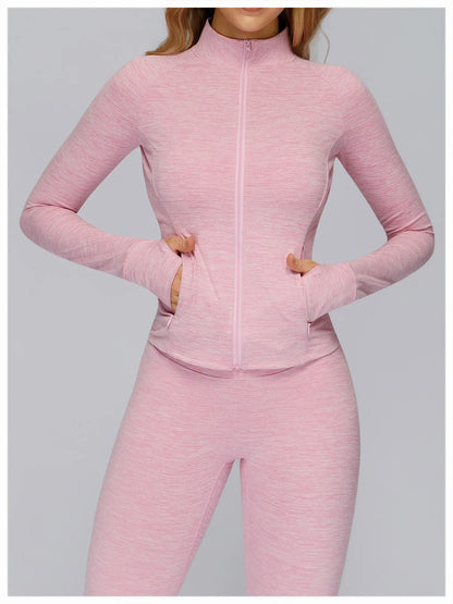 Zip Fitness Clothes Women Long Sleeve Sports Jacket Gym Clothes Woman Yoga Shirt Quick Dry Top Sunscreen Sportswear Yoga Clothes