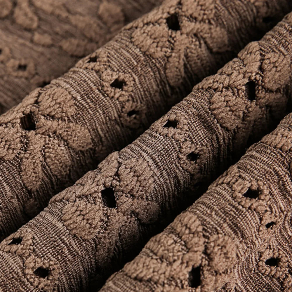 2026 New Hawaiian Vacation Style Maillard Jacquard Hollow Out Cuban Collar Short Sleeved Shirt Loose Five Quarter Sleeved Shirt