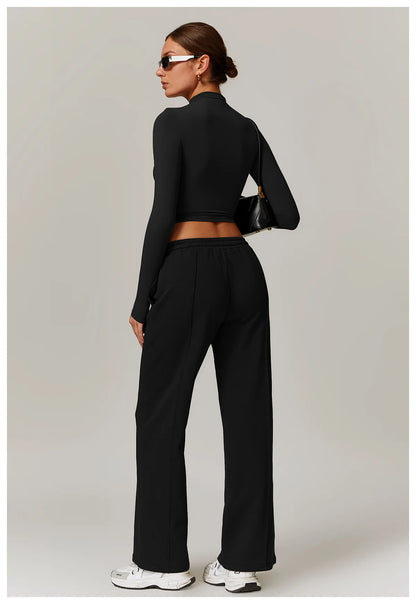 Hearuisavy Winter Pocket High Waist Jogger Sports Pants Female Fitness Gym Pants Casual Loose Sweatpants Wide Leg Trousers
