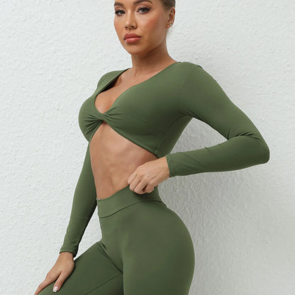 Sexy Creased Long Sleeve Crop Top Women Yoga Clothing Quick Dry Gym Long Sleeved Shirt Women Clothes Running Workout Sportswear