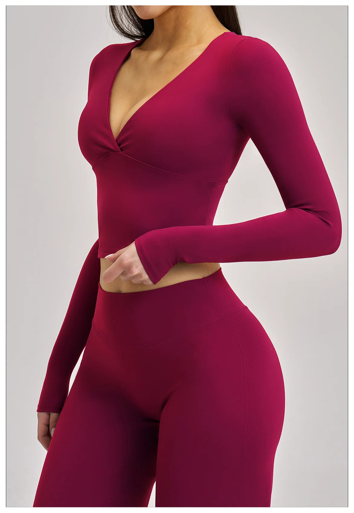 Deep-V Yoga Long Sleeve Solid Sports T-shirts Women's Gym Workout Shirts Sexy Quick Dry Fitness Long Sleeve Female Yoga Shirts