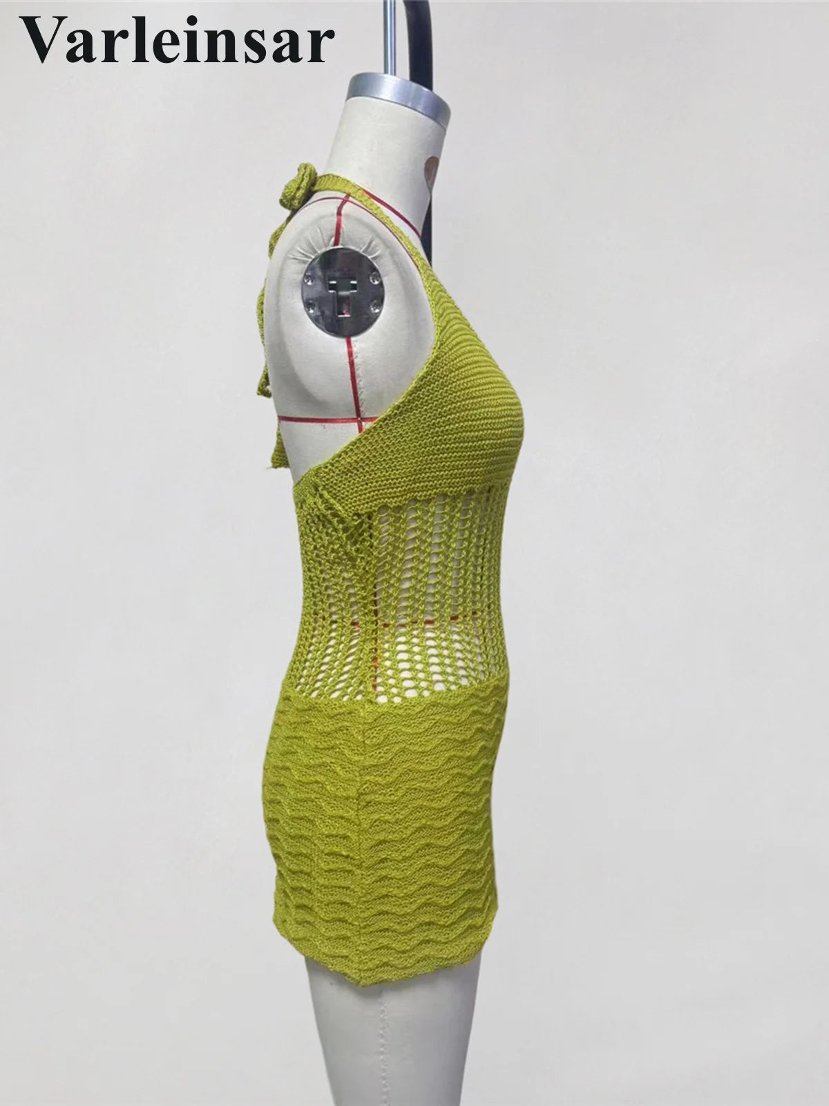S - XL Halter V Neck Backless Crochet Knitted Tunic Beach Cover Up Cover-ups Beach Dress Beach Wear Beachwear Female Women V8238