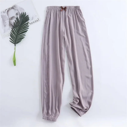 Spring and summer new women's trousers 100% viscose leg + straight casual breathable comfortable plus size home sleep pants cute