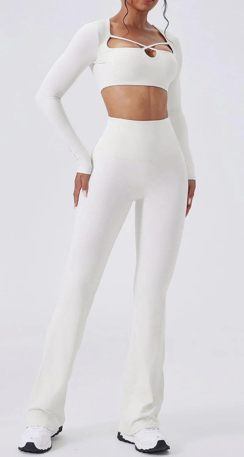 Cloud Hide Brown Yoga Suit Gym Woman Fitness Set Long Sleeve Sports Tracksuit Top Pants Workout Pilates Outfits Running Clothes